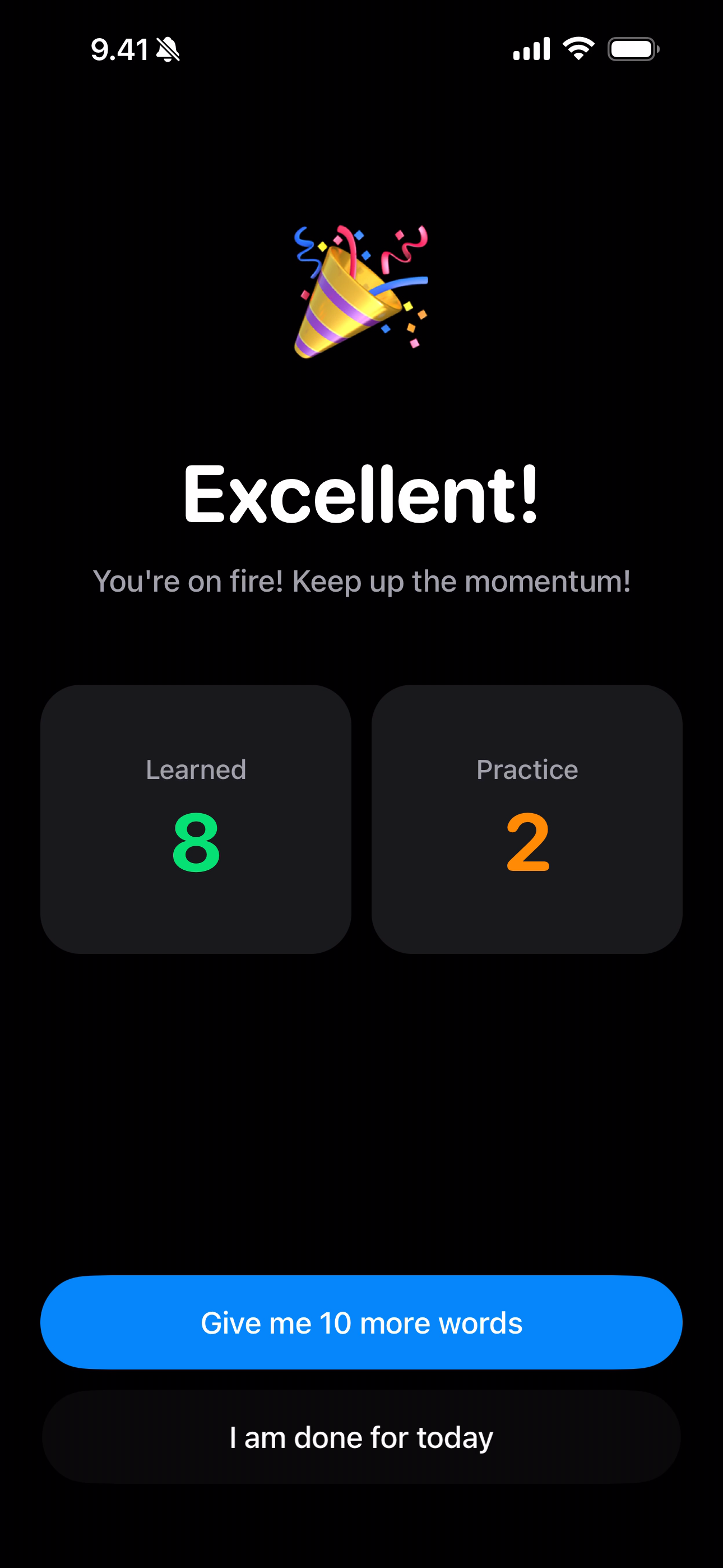 Session results with progress